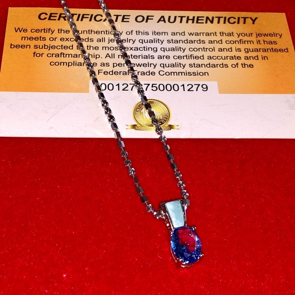 Natural Larimer opal and Tanzanite pendant, 10k white gold vermeil beautiful WOW - Picture 3 of 7